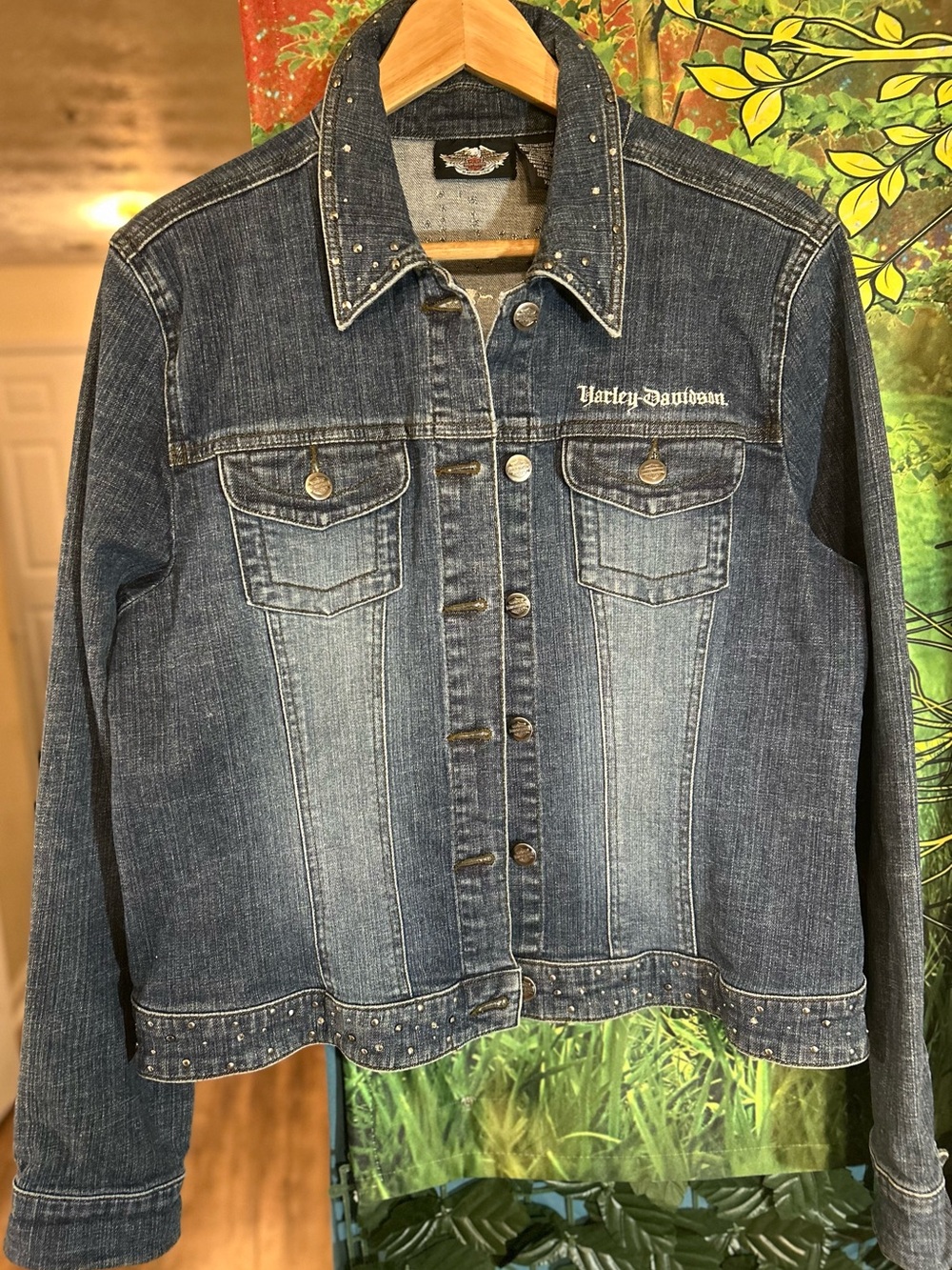 Harley-Davidson Blue Embroidered Eagle Studded Denim Jacket - Picture 2 of 9